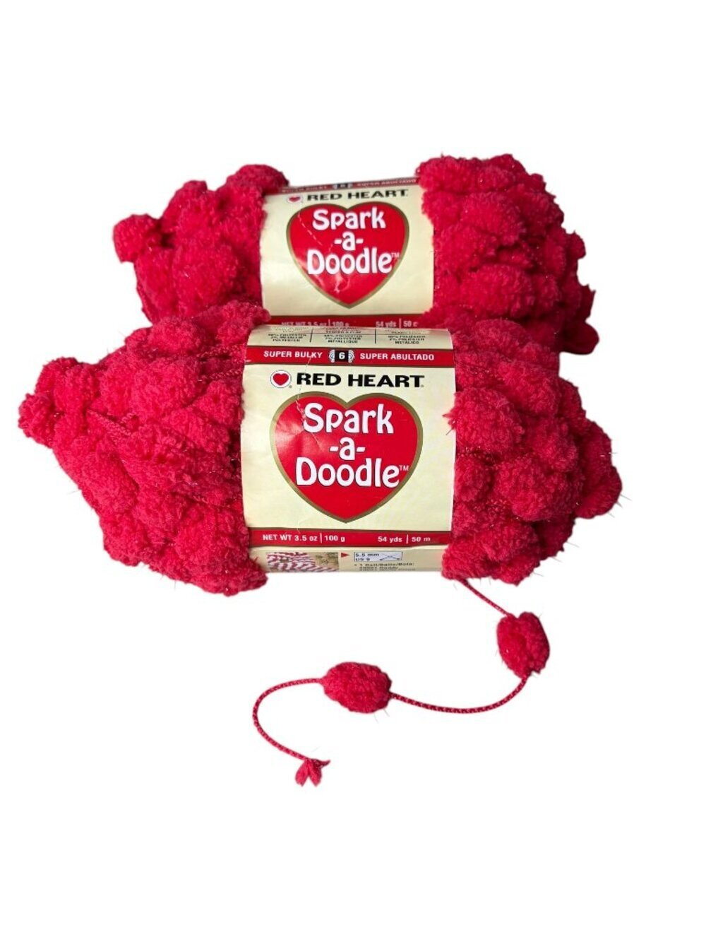 Red Heart Spark-A-Doodle Yarn Red Reddy Pom Pom 54 Yards Each Polyester Craft